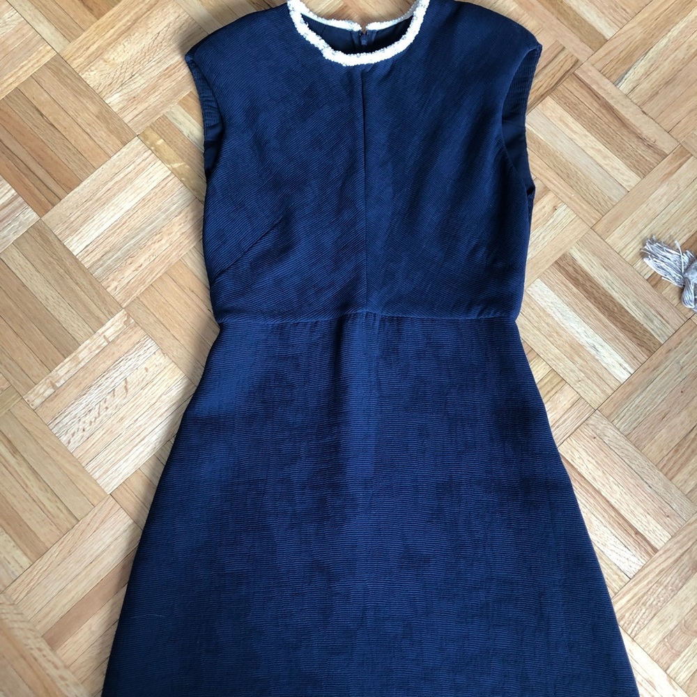 Sandro navy beaded neckline mini dress size 38